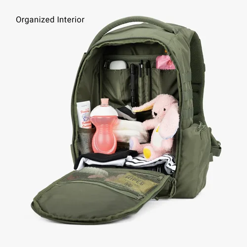Vista 8 de Tactical Baby Gear Daypack - Bolsa de pañales + portabebés táctico Grado militar, compatible con MOLLE, resistente al agua, portabebés ergonómico