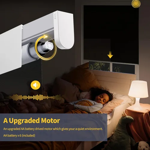 Vista 2 de Persianas inteligentes motorizadas con control remoto, persianas enrollables de tela de pasto con cubierta de cenefa, persianas eléctricas opacas