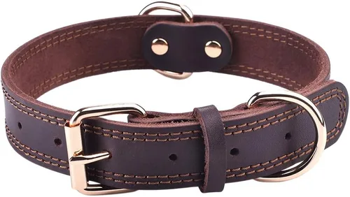 Vista 13 de Collar de perro de cuero genuino, collar de perro ancho resistente para perros pequeños, medianos, grandes y extra grandes