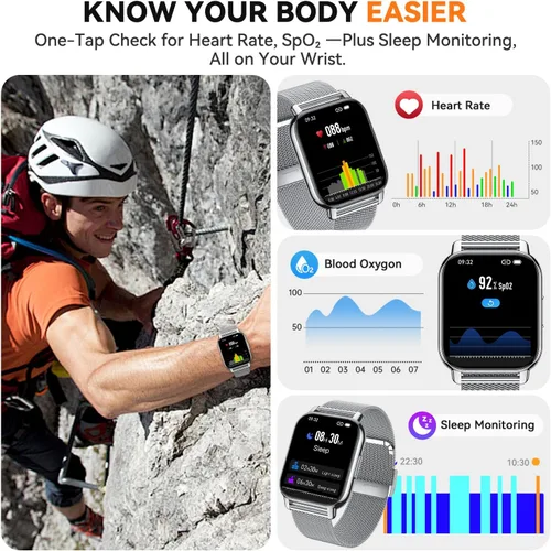 Vista 4 de Reloj inteligente para mujer (3 bandas), reloj inteligente con llamadas Bluetooth y control de voz AI, pantalla HD de 1.85 pulgadas, monitor