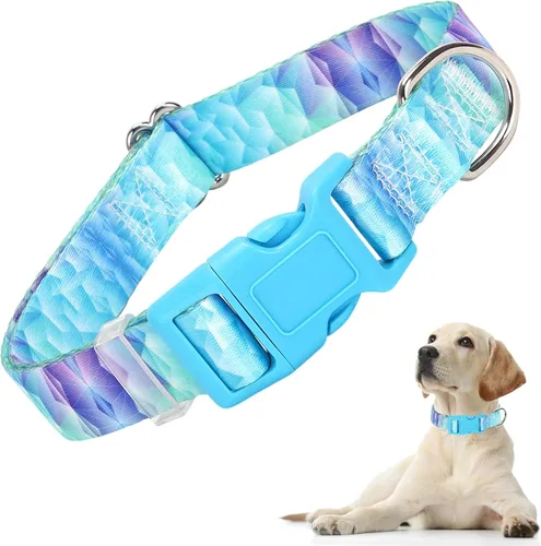 Vista 17 de Lindo collar de perro con patrones de flores verdes para perros machos y hembras, collares ajustables y cómodos para perros XS, pequeños, medianos