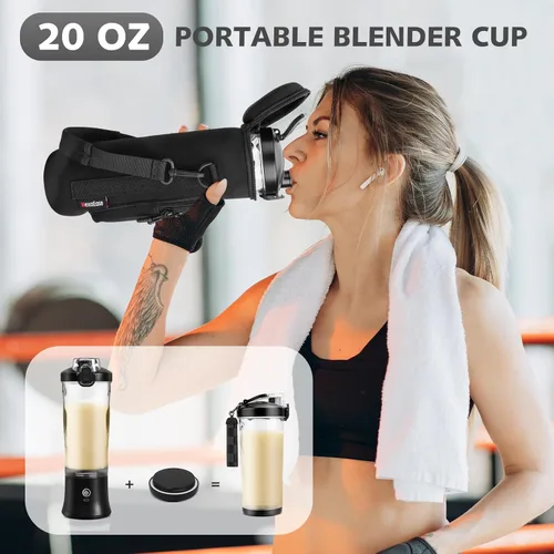 Vista 6 de Licuadora Portátil con Estuche de Transporte Aislado y Libro de Recetas - Licuadora Personal Recargable USB-C de 20 OZ para Batidos y Bebidas