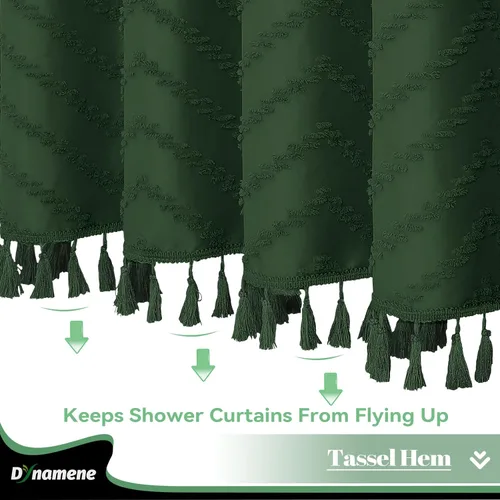 Vista 143 de Dynamene - Cortina de ducha de tela bohemia con rayas con chebrón en relieve, juego de cortina angosta para baño, media cortina impermeable