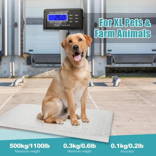 Vista 4 de Báscula para mascotas para perros grandes, escala de ganado de 1100 libras x 0.2 libras para razas grandes, báscula postal de animales