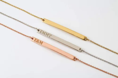 Vista 6 de Elegante joyero, pulsera de barra delicada con grabado personalizado, pulsera de barra de oro macizo personalizada en oro macizo de 9k, 14k y 18k