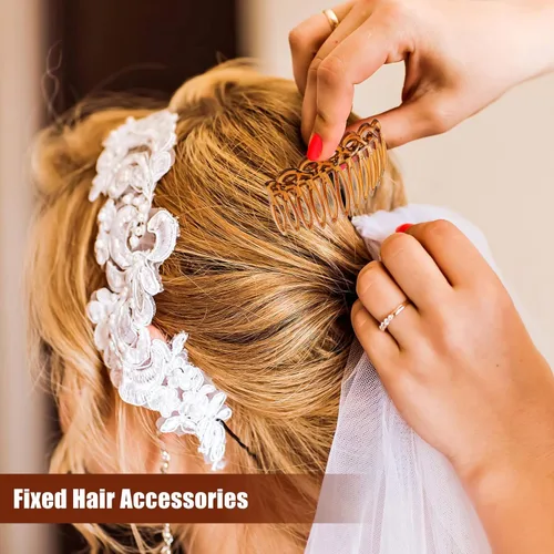 Vista 3 de Chuangdi Juego de 32 peines laterales franceses para el cabello, peine giratorio de plástico con clip para el cabello, accesorios para velo de boda