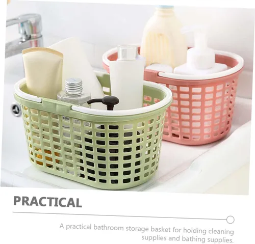 Vista 9 de Bolsa de ducha portátil con agujeros de drenaje, cesta de almacenamiento de ducha de plástico para artículos de tocador de baño