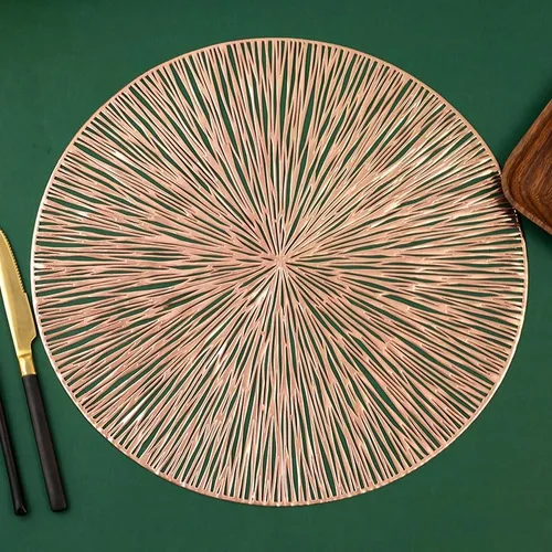 Vista 6 de 2/4/6pcs 38cm Round Hollow Waterproof Dining Placemats Gold, Heat Resistant Non-Slip PVC Table Mats for Home, Hotel Dining Restaurant