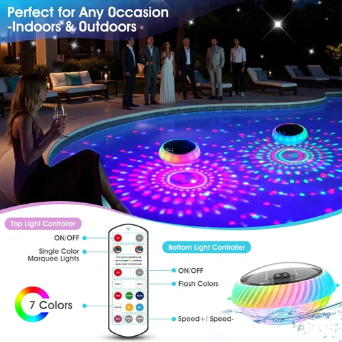 Vista 7 de Goallim Luces flotantes para piscina con carga solar, 7.6 pulgadas RGB superior e inferior que cambian de color luces solares para piscina que