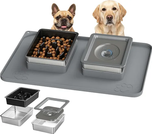 Vista 10 de UPSKY Juego de cuencos para perros PET, cuenco de agua y comida para perros Gris