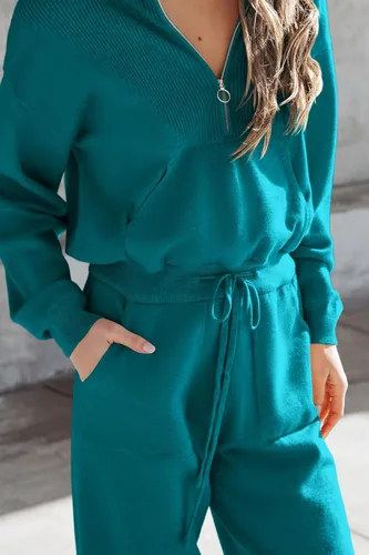 Vista 6 de PRETTYGARDEN Conjunto de suéter de 2 piezas para mujer, sudadera con cremallera, pantalones deportivos, ropa casual