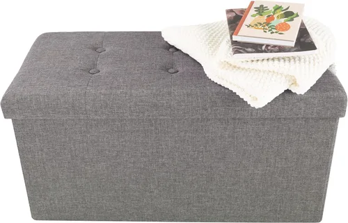 Vista 6 de Lavish Home - Banco otomano con almacenamiento, plegable, tapa acolchada de espuma con punzoneado de 30 pulgadas, gris oscuro