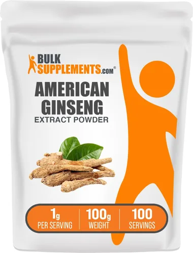 BulkSupplements. com Polvo de extracto de ginseng americano – Suplemento de ginseng, suplementos herbales – Sin gluten, 0.04 oz por porción, 100 g