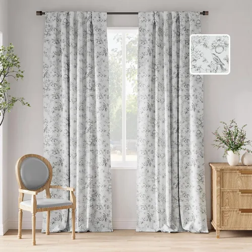 Vista 33 de jinchan Cortinas Opacas Florales 95% de 63 Pulgadas de Largo, Cortina Opaca con Flores Impresas Azules para Dormitorio con Bolsillo para Varilla