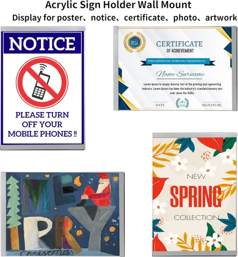 Vista 3 de REALWAY - Soporte de pared acrílico de 8.5 x 11 pulgadas con cinta adhesiva, soporte magnético de acrílico para pared, marco de pared acrílico