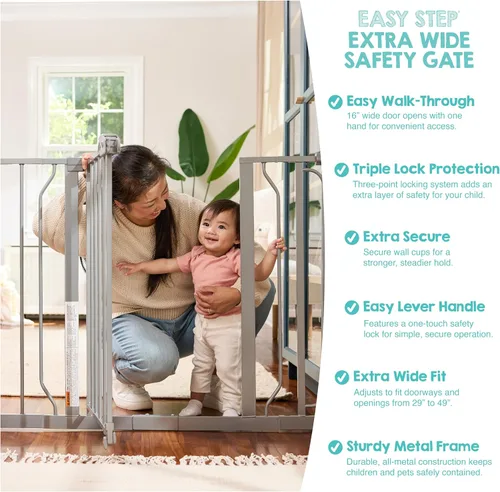 Vista 5 de Regalo Safety - Puerta de seguridad para bebés de 29 a 49 pulgadas, extra ancha para puertas e parte inferior de escaleras, puerta de seguridad