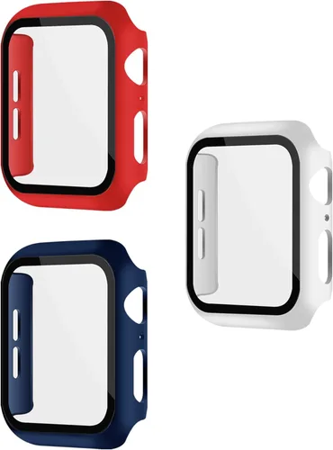 Vista 14 de Paquete de 3 fundas multicolor con protector de pantalla de vidrio templado para Apple Watch SE (Gen 1/2/3) Series 6/5/4 de 1.575 pulgadas, negro +