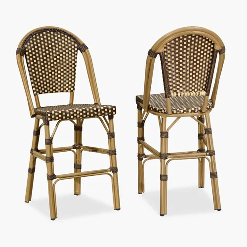 Vista 11 de PURPLE LEAF Patio French Round 26" Counter Stool Set of 2 Large Rattan Backless Stackable Barstools Bamboo Print Aluminum Frame Footrest with Woven