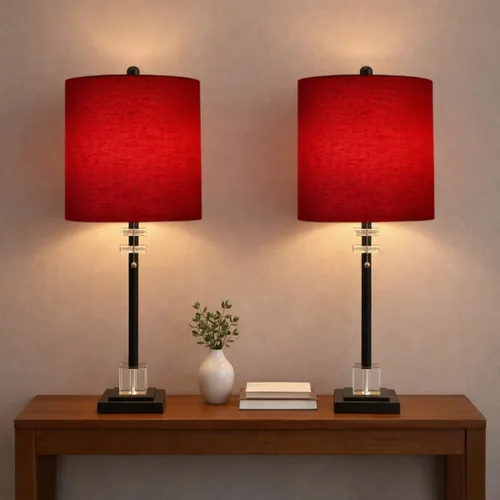 Vista 17 de Royal Designs, Inc. 25" Crystal Accent Table Lamps Set of 2, Brushed Nickel Finish with Clear Glass Shades