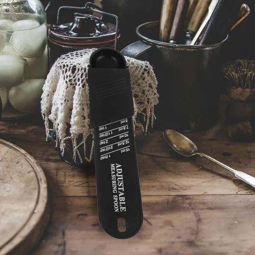 Vista 8 de Housoutil Adjustable Measuring Spoon Set with Scale, 2pcs Black Plastic Seasoning and Powder Measuring Spoons for Baking and Cooking