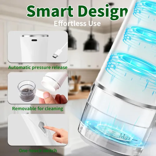 Vista 7 de Sellador al vacío compacto para alimentos, máquina selladora al vacío portátil de mano con tanque de agua visible, 30 bolsas reutilizables, 5 veces
