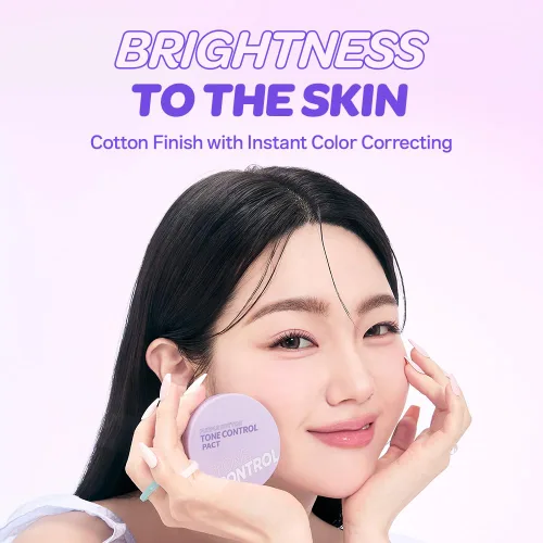 Vista 3 de I'M MEME Compact - Tone-up Pact Polvo de ajuste presionado coreano para efecto de desenfoque rosa, con calamina, polvo de maquillaje, compacto