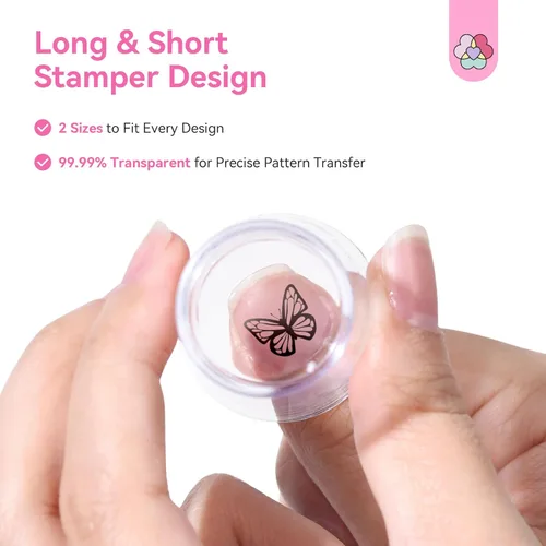 Vista 6 de Saviland Sello de uñas de punta francesa: kit de 4 sellos de uñas de silicona transparente, estampado de gelatina larga y corta con raspadores