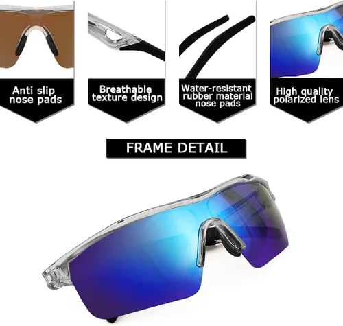 Vista 4 de FEISEDY Gafas de sol polarizadas de béisbol para niños y adolescentes con marco TR90 para ciclismo B2454