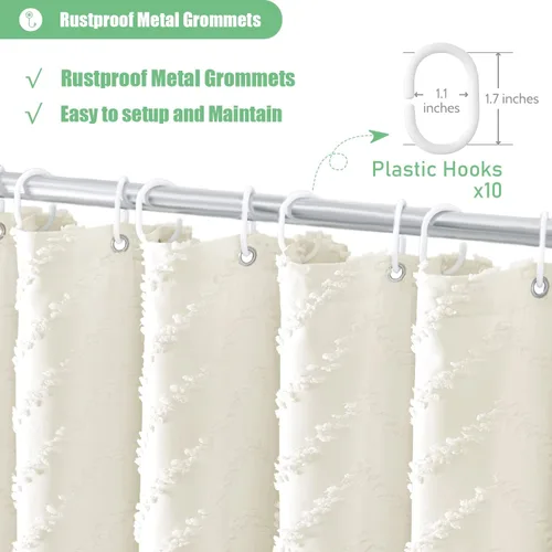 Vista 158 de Dynamene - Cortina de ducha de tela bohemia con rayas con chebrón en relieve, juego de cortina angosta para baño, media cortina impermeable