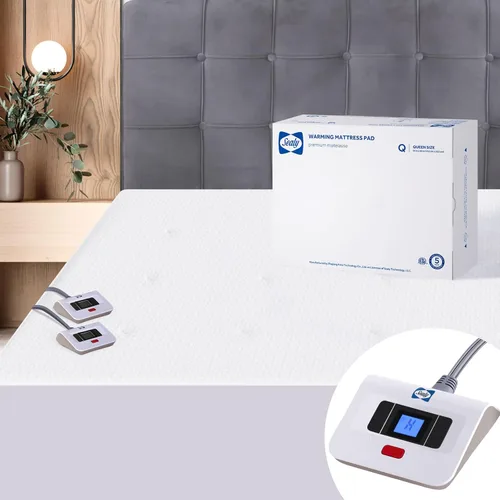 Vista 13 de Sealy - Funda térmica para colchón tamaño individual 39x75 pulgadas Funda eléctrica acolchada de lujo impermeable con controlador de 10 ajustes
