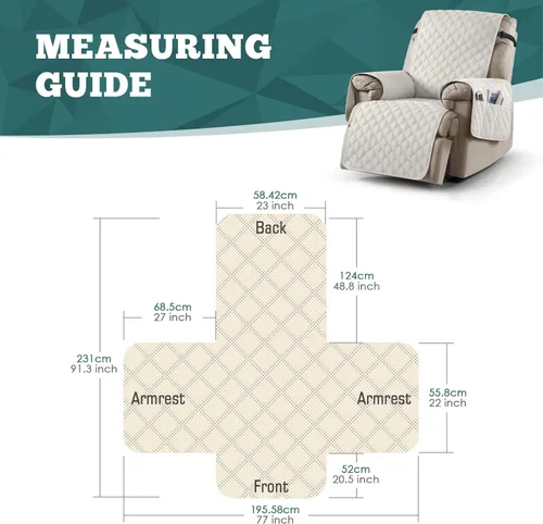 Vista 2 de Ruaozz Funda para Silla Reclinable 100% Impermeable Antideslizante Funda Reclinable para Silla Reclinable Funda de Asiento de Silla Lavable con Beige