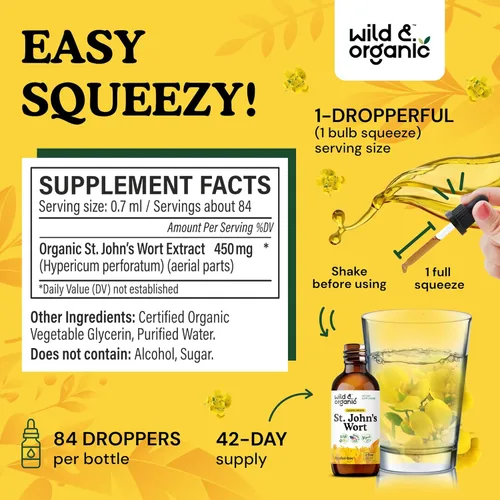 Vista 3 de Wild & Organic St Johns Wort Tintura - Apoyo al estado de ánimo - Suplemento relajante de hierba de San Juan - Gotas de hierbas líquidas Hypericum