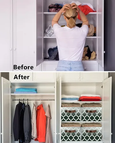 Vista 3 de Turquoise Ombre Dinosaur Storage Basket for Organizing Shelves, Collapsible Storage Bins Boxes with Handle, Modern White Geometric Abstract Art