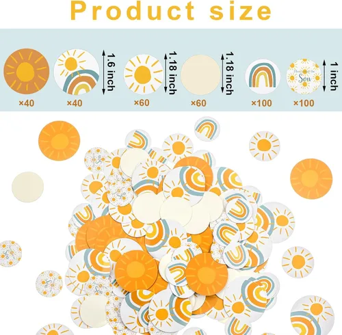 Vista 2 de Jenaai 400 piezas Here Comes The Son Baby Shower Confeti Boho Sunny Dots Confeti Boy Mesa de cumpleaños Papel disperso Sunshine Baby Shower