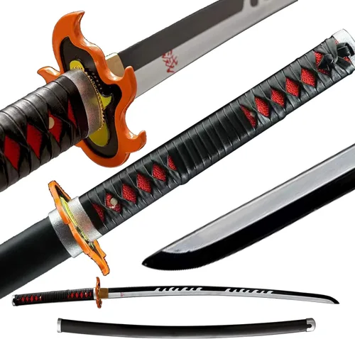 Vista 14 de Demon Slayer - Espada Tanjiro Katana de acero 1065, espiga completa, hecha a mano, Katana japonesa real, 41 pulgadas