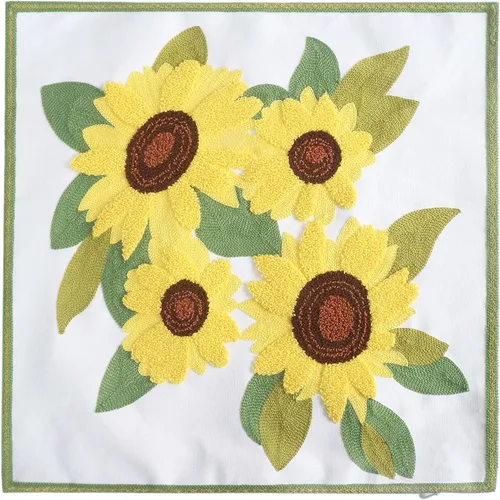 Vista 2 de Fundas de almohada con bordado de girasoles de 18 x 18 pulgadas, 4 fundas de cojín decorativas florales 100% algodón, decoración del hogar, flores