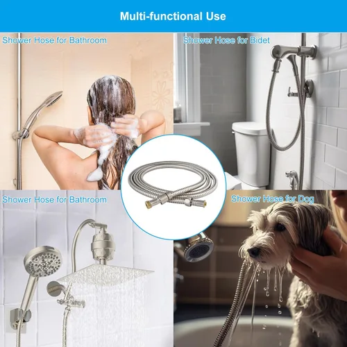 Vista 6 de Hibbent Manguera de ducha totalmente metálica, manguera de ducha de baño extra larga de acero inoxidable de 90 pulgadas, extensión de manguera