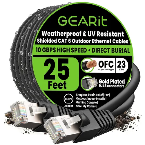 Vista 20 de GEARit - Cable Ethernet Cat6 para exteriores (3 m) 23AWG de cobre puro, FTP, LLDPE, impermeable, entierro directo, en tierra, resistente a UV, POE