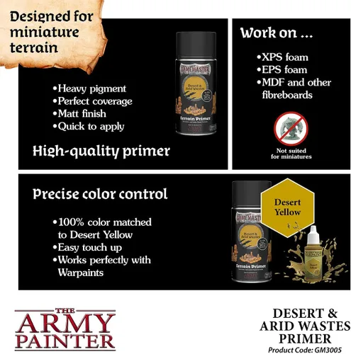 Vista 5 de The Army Painter DnD Terrain Primer: Desert & Arid Wastes, 10 onzas – Capa base de pintura en aerosol dorada para terrenos y azulejos GameMaster