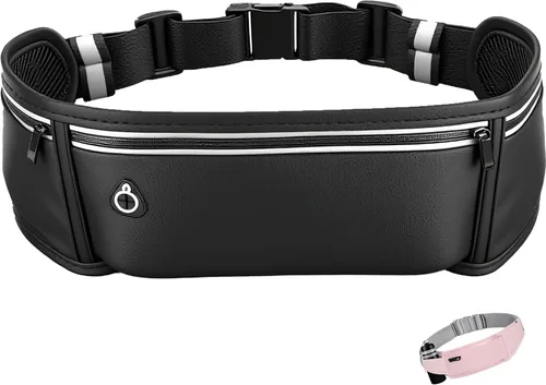 Vista 8 de Cinturón de correr para teléfono – Riñonera ajustable para correr con 3 bolsillos para teléfonos de hasta 7.2 pulgadas, cangurera delgada