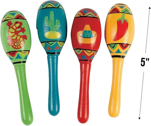 Vista 3 de Maracas para fiesta mini de madera color variado y diseño (1 docena)