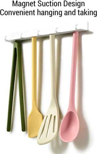 Vista 4 de 5 Pieces Silicone Kitchen Utensil Set, Integrated Silicone Cooking Utensils Spatulas Spoon Food Tongs and Hook Storage Rack Baking Supplies for