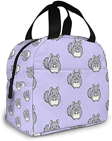 Vista 2 de Bolsa de almuerzo violeta Chinchilla lonchera bolsa aislada bolsa de mano para hombres/mujeres trabajo viaje