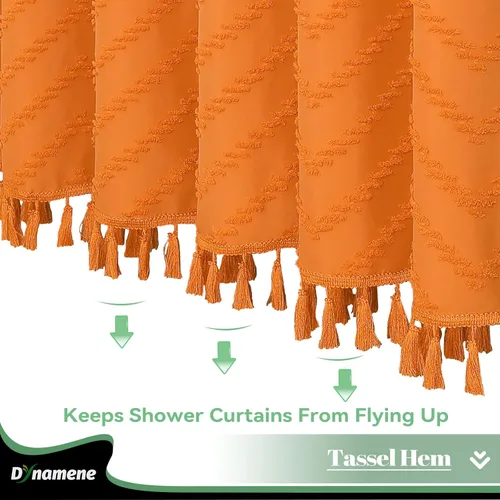 Vista 248 de Dynamene - Cortina de ducha de tela bohemia con rayas con chebrón en relieve, juego de cortina angosta para baño, media cortina impermeable