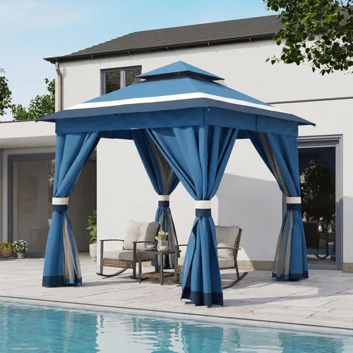 Vista 34 de LAUSAINT HOME Gazebo semipermanente de 8 x 8 pies con pernos de expansión, tienda de campaña resistente para exteriores con techo doble, mosquiteras