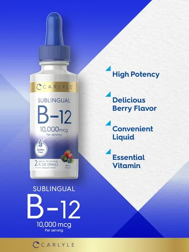 Vista 4 de Gotas líquidas sublinguales de vitamina B12 Carlyle 10,000 mcg 2 fl oz Vegetarianas, sin transgénicos, sin gluten