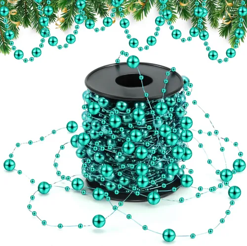 Vista 8 de Pangda Guirnalda de cuentas artificiales de 65.6 pies, cadena de cuentas de plástico, rollo de adornos para manualidades, árbol de Navidad, boda