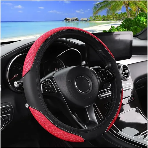 Vista 6 de Zpana Funda elástica para volante de automóvil, 14.5-15 pulgadas, protector de cuero antideslizante para volante de vehículo, sin anillo