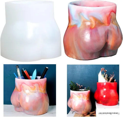 Vista 3 de Moldes de maceta de hormigón 3D para suculentas, moldes de silicona, soporte para brochas para bolígrafos, caja de almacenamiento, molde de resina