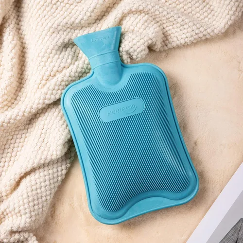 Vista 2 de Botella de agua caliente de goma Hometop Premium Classic, ideal para el alivio del dolor, terapia fría y caliente, Azul, 1